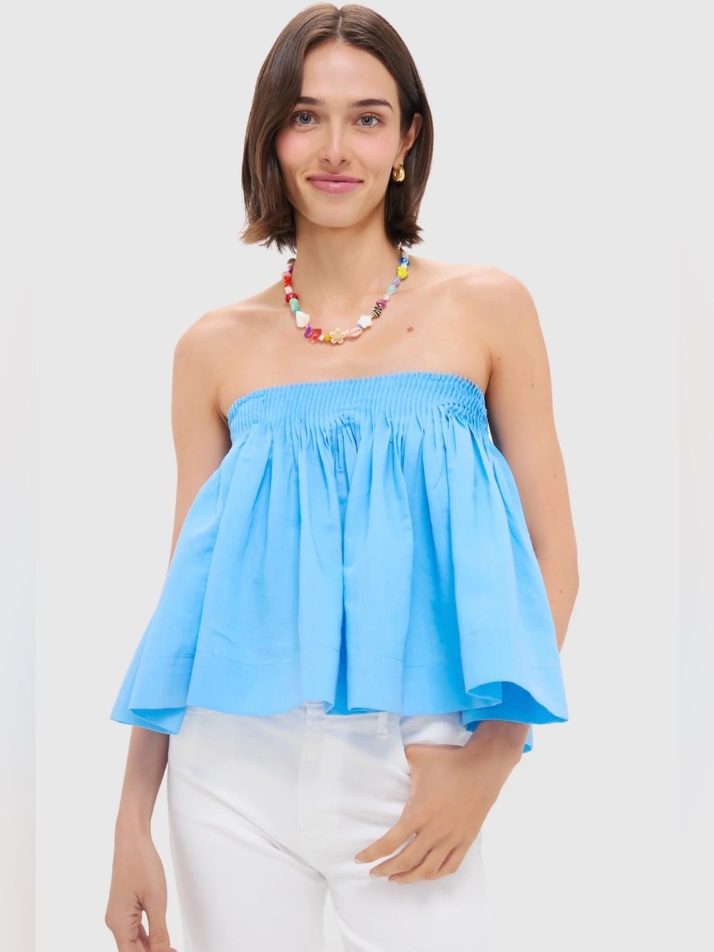 NWT Tuckernuck Hyacinth House Azure Blue Shirred Shirley Blouse,small.